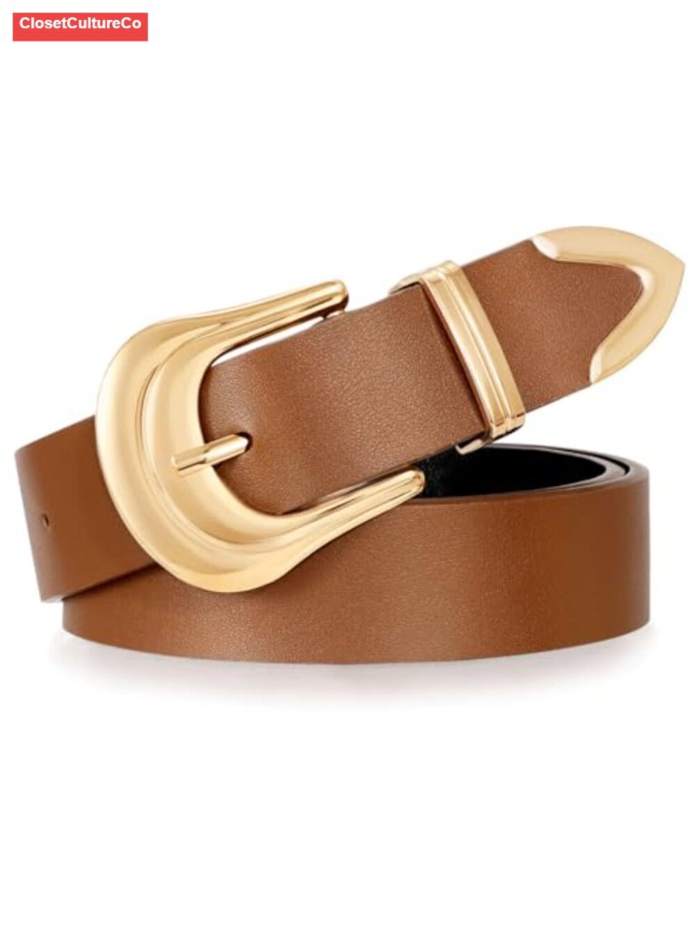 Faux Leather Western Belt with Gold Buckle for Jeans Pants Dresses